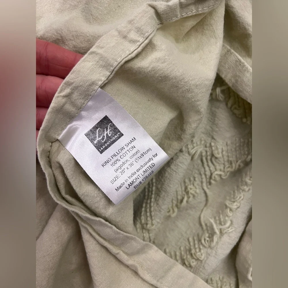 Lamont Home Light‎ Sage Mint Green Chenille King Size Pillow Shams 20” X 36” Set